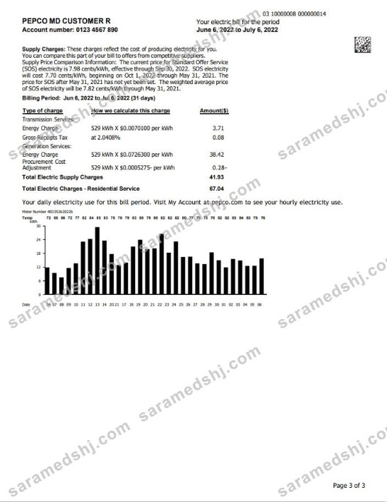 USA Maryland Pepco utility bill, Word and PDF template, 3 pages 3